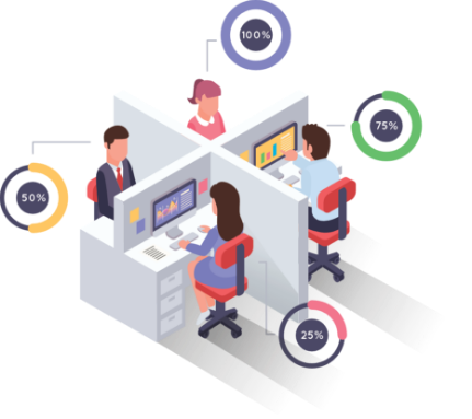 Cuatro desarrolladores trabajando juntos