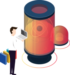 Hombre con un ordenador investigando